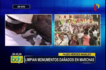 Paseo Héroes Navales: limpian monumentos dañados en marchas