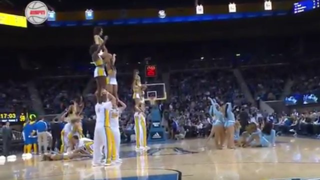 Cette majorette est malchanceuse...double chute lors d'un match de Basket NBA