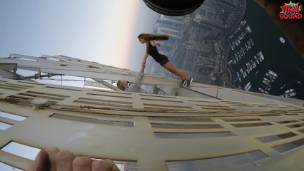 Viktoria Odintcova hangs from Skyscraper for Perfect Selfie