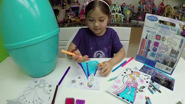 HUGE SURPRISE EGG OPENING DISNEY FROZEN SURPRISE TOYS Coloring Elsa & Anna + Shopkins + Kinder Egg
