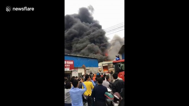 Thick smoke cloud rises from major warehouse fire in southern China
