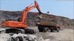 Tata Hitachi Excavator 200LC Loads Stones On Tata Tipper 1612