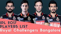 IPL 2017 Players List - Royal Challengers Bangalore (RCB) Team in IPL T20 After Auction -