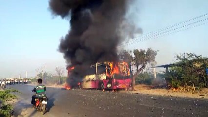 Bus fire accident at Aleru