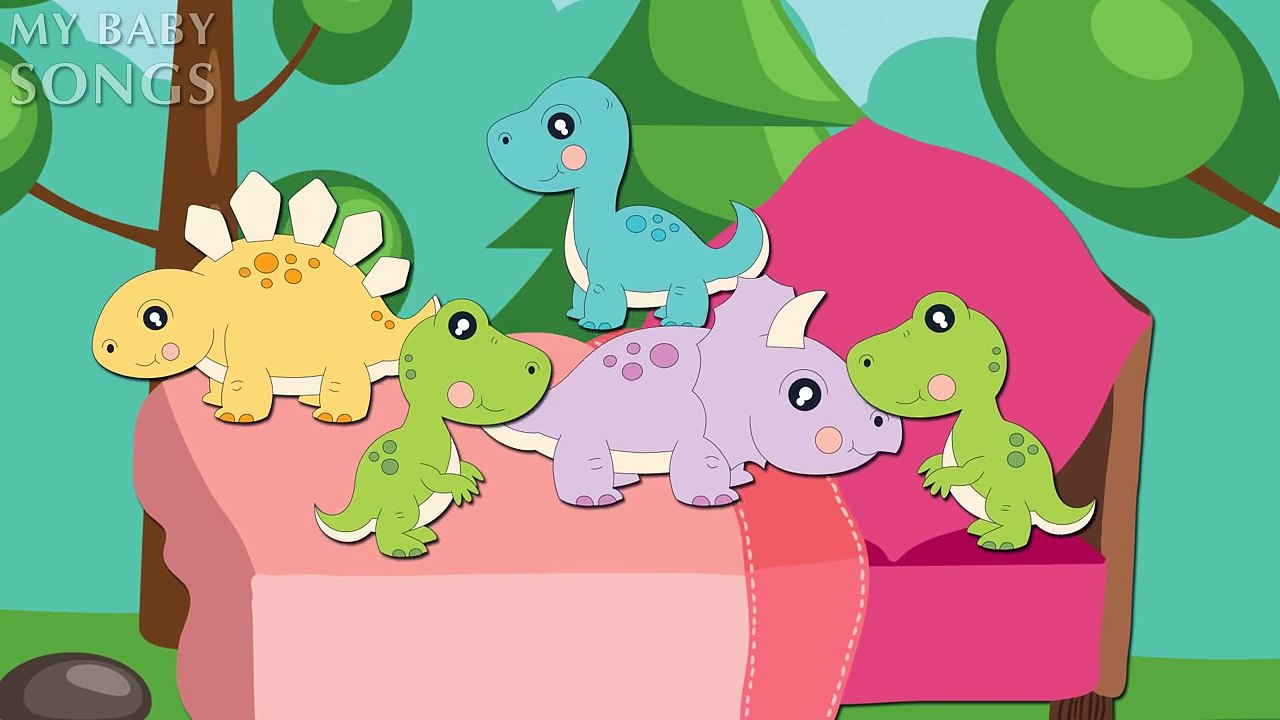 Five Little DINOSAURS Jumping on the Bed | Nursery Rhyme for Kids