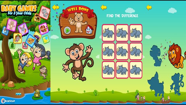 Games for 3 Year Olds | Animals Puzzle | Find out Difference of Animals Pictures