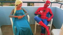 Frozen Elsa & Spiderman vs Joker! w/ Pink Spidergirl Mermaid Maleficent Joker Girl kids to