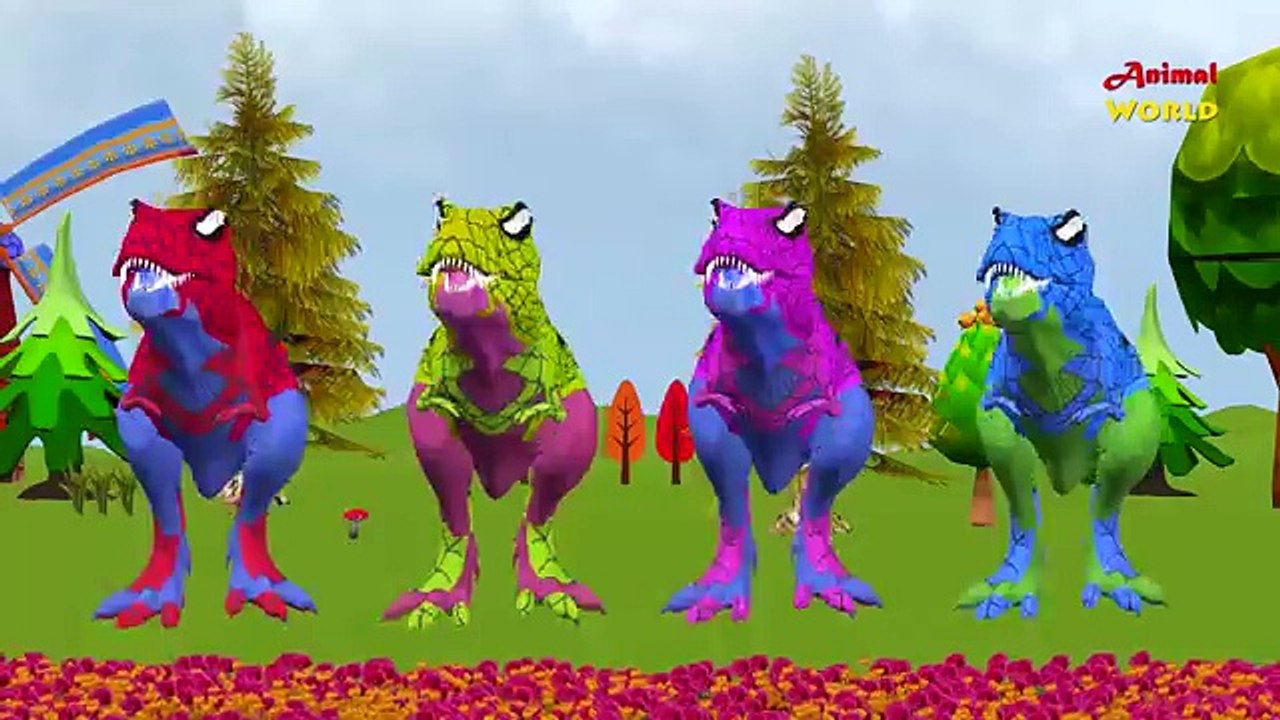 3D Dinosaur Colors Finger Family Songs With Spiderman Cartoons | Color T-Rex Nursery Rhymes for Kids