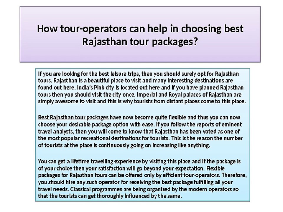 How tour-operators can help in choosing best Rajasthan tour packages?