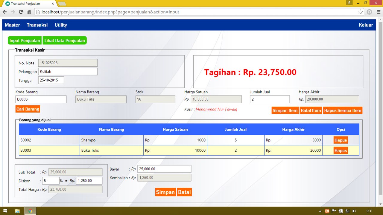 Source Code Aplikasi Penjualan Barang (Kasir) / Simple POS by YukCoding