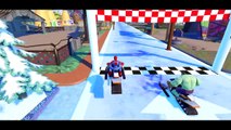 Spiderman & Hulk ride Snow Bikes & have Fun in Toboggan & Toy Story Woody   race Disney Ca