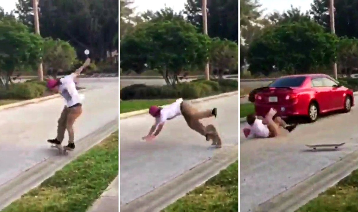 Skateboarder Almost Gets Crushed In Extreme Close Call