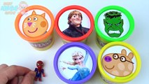 Сups Stacking Toys Play Doh Clay Frozen Elsa Peppa Pig Spiderman Hulk Learn Colors for Kids