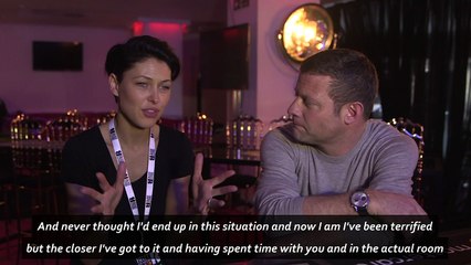 Hosts Emma Willis and Dermot O'Leary get ready for Brits