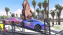 Rayo McQueen Colores Transporte de Automóviles con Spiderman y Hulk dibujos animados y Canciones Divertidas para