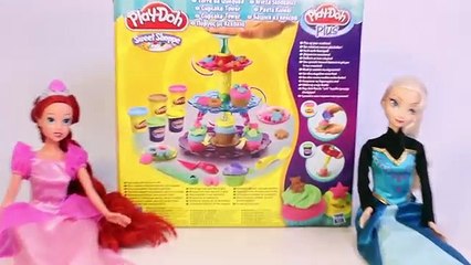 Disney Princess Ariel Princess Elsa Frozen Dolls Play Doh Cupcake Tower Playset Hasbro Toys