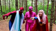 Congelados Elsa y Spiderman vs Joker! w/ Rosa Spidergirl Sirena Maléfica Joker Muchacha de los niños