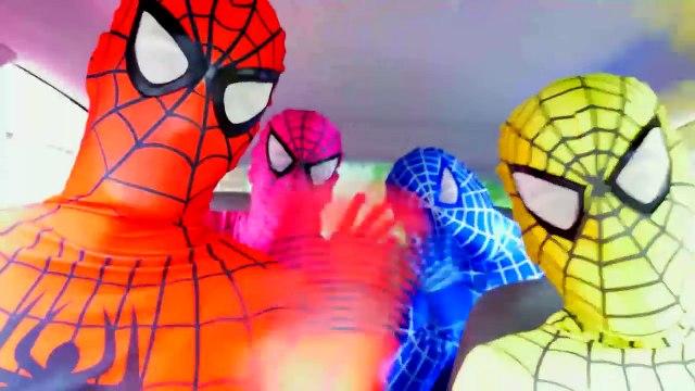 Blue & Yellow Spiderman w/ Pink Spidergirl Dancing in a Car in Real Life! Superhero ft Fro