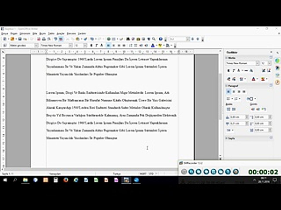 OpenOffice Writer metin içi üst simge alt simge