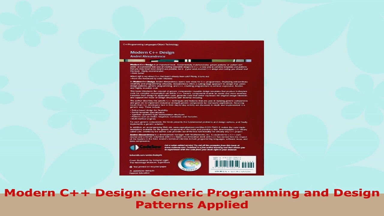 READ ONLINE  Modern C Design Generic Programming and Design Patterns Applied