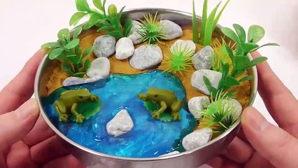 DIY How To Make Colors Slime Gold Kinetic Sand Frog Pond Learn Colors Slime Clay Icecrea