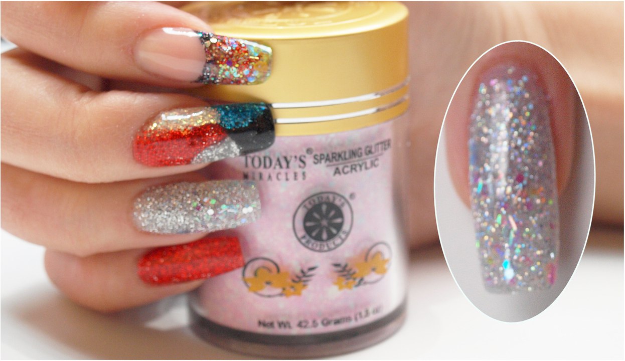 OMBRE NAILS USING SPARKLING GLITTER ACRYLIC FROM TODAY'S PRODUCTS