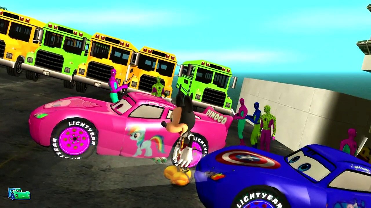 Nursery Rhymes Wheels On The Bus Song Spiderman & Mickey Mouse and Goofy Lightning McQueen