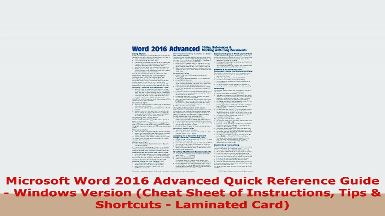 READ ONLINE  Microsoft Word 2016 Advanced Quick Reference Guide  Windows Version Cheat Sheet of
