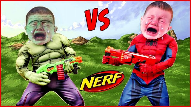 SPIDERMAN VS HULK Crying Babies Laser NERF War Battle CRYING BABY Superheroes in Real Life T6Yww-hn9Q