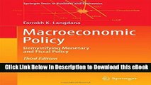 eBook Free Macroeconomic Policy: Demystifying Monetary and Fiscal Policy (Springer Texts in