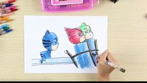 How to Color and draw PJ Masks Superheros - Coloring Catboy, Amaya, Gekko in Halloween Bac