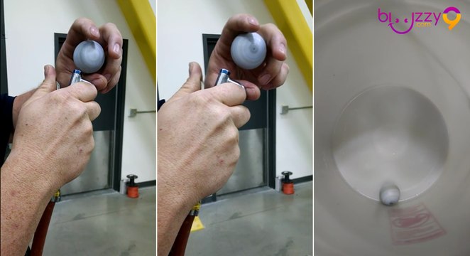 Il fait tourner très rapidement une balle de golf avec un compresseur à air