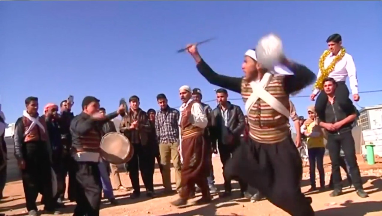 Traditional Syrian Dances, Banging Drums At Refugee Camp