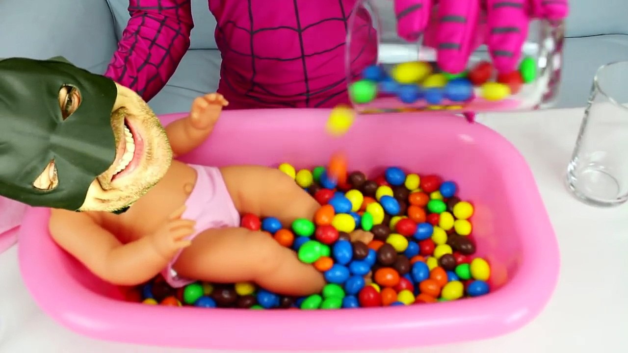 Bad Baby Doll & Spiderman Learn Colors Bath Time with Poop & Play Doh Videos for Kids