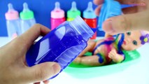 BABY DOLL BATHTIME SLIME! Learn Colors with Syringe Rainbow and Surprise Toys