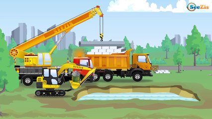 Construction Cartoon Excavator for kids and Tow Truck for children Videos for kids