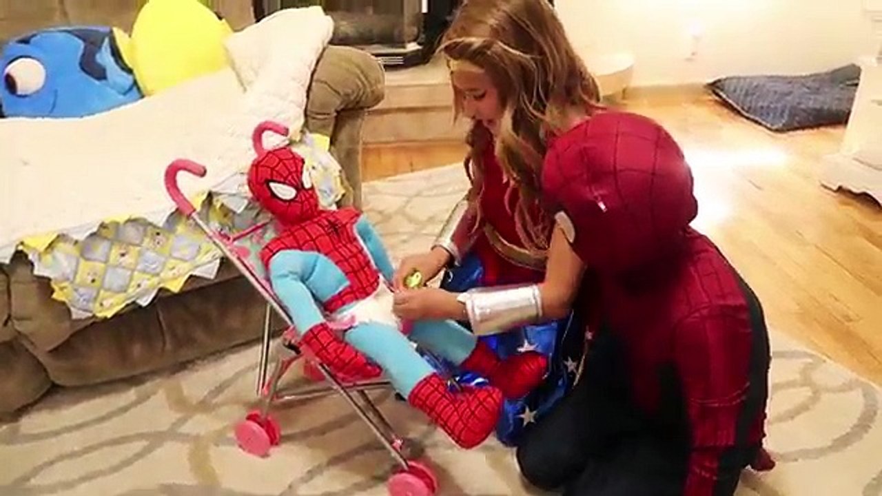 BABY Frozen Elsa With Poop & Bad BABY SPIDERMAN vs JOKER Prank! Wonder Woman, Superman, Spidergirl