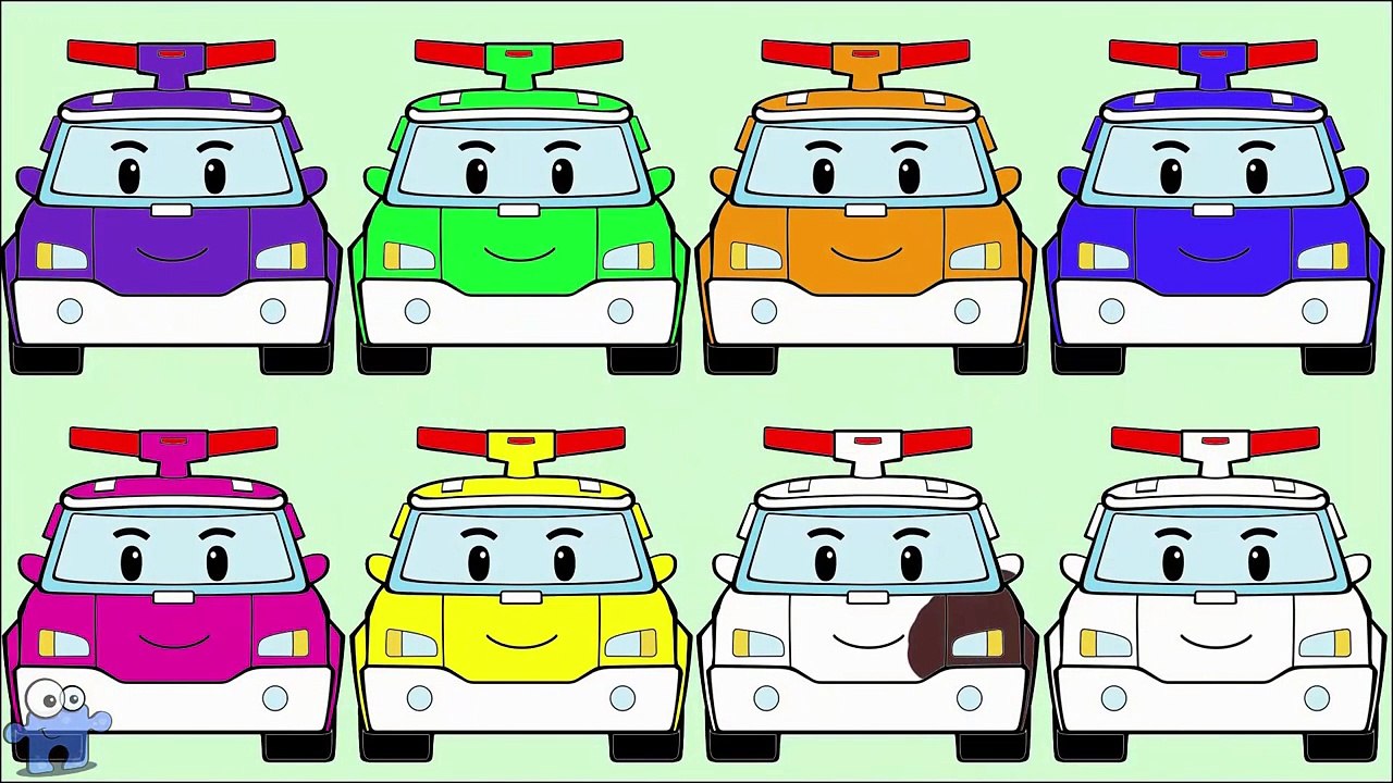 Learning Colors with Street Vehicles Robocar Poli Coloring - Coloured Cars Learn Colors in