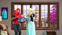 Spiderman y Congelado Elsa Día de Lavandería Lavado y Planchado de Ropa Película de Superhéroes en R