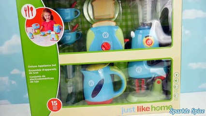 Just Like Home Kitchen Appliance Set Playset Blender Mixer Toaster Coffee Kettle Cooking B