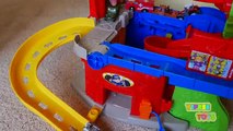 Car playset with a Gas Pump and Slides for Toy Vehicles! Learn Colors Compilation Video for Kids