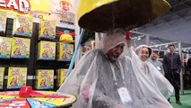 GIANT WET HEAD EXTREME CHALLENGE! New York City Toy Fair - Toys AndMe Family