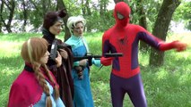 Spiderman, Frozen Anna Maleficent and Frozen Elsa practice Gun Shooting! Superheroes in Re