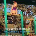Dad Hilariously Attempts To Keep Up With His Daughter's Gymnastics Moves.