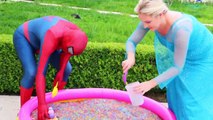 Frozen Elsa & Spiderman Buried Head in Orbeez sand surprise vs Joker Pranks Fun Superhero Real Life--Nwprb-J