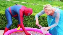 Frozen Elsa & Spiderman Buried Head in Orbeez sand surprise vs Joker Pranks Fun Superhero Real Life--Nwp