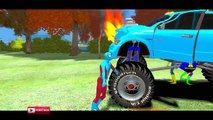 COLORS MONSTER TRUCK In Trouble! & Spiderman Cartoon COLORS with Nursery Rhymes Songs for Children