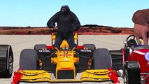 Dinosaurs, Lion, King Kong, Tiger And Godzilla Cartoons Car Racing Videos For Children