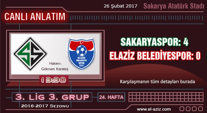 Sakaryaspor 4-0 Elaziz Belediyespor Geniş özet