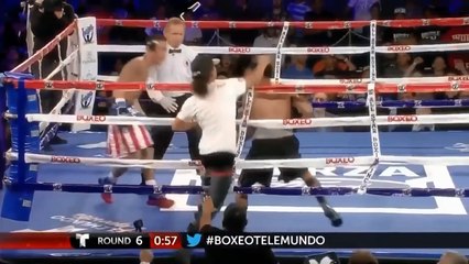 Un spectateur met un coup de poing à un boxeur en plein combat.